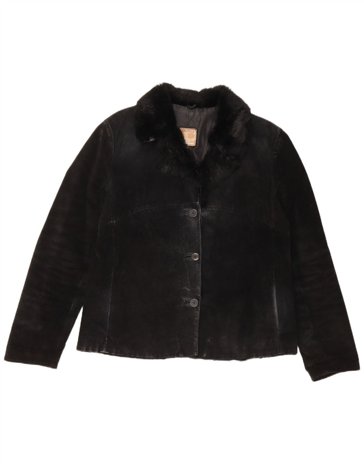Conbipel Womens 3 Button Suede Blazer Jacket IT 48 XL Black Leather