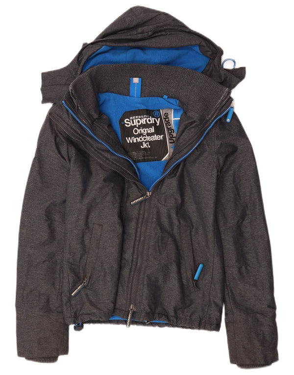 Superdry Womens Windcheater Hooded Windbreaker Jacket UK 6 XS Grey