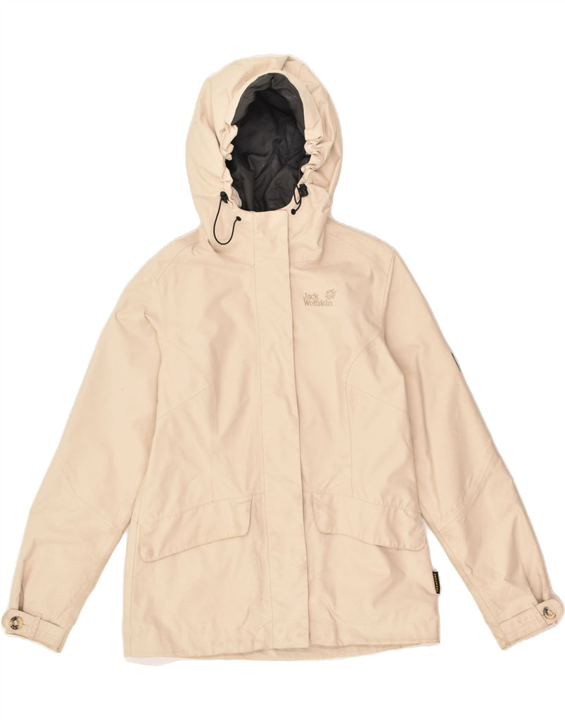 JACK WOLFSKIN Womens Hooded Rain Jacket UK 8 Small  Beige Polyamide | Vintage Jack Wolfskin | Thrift | Second-Hand Jack Wolfskin | Used Clothing | Messina Hembry 