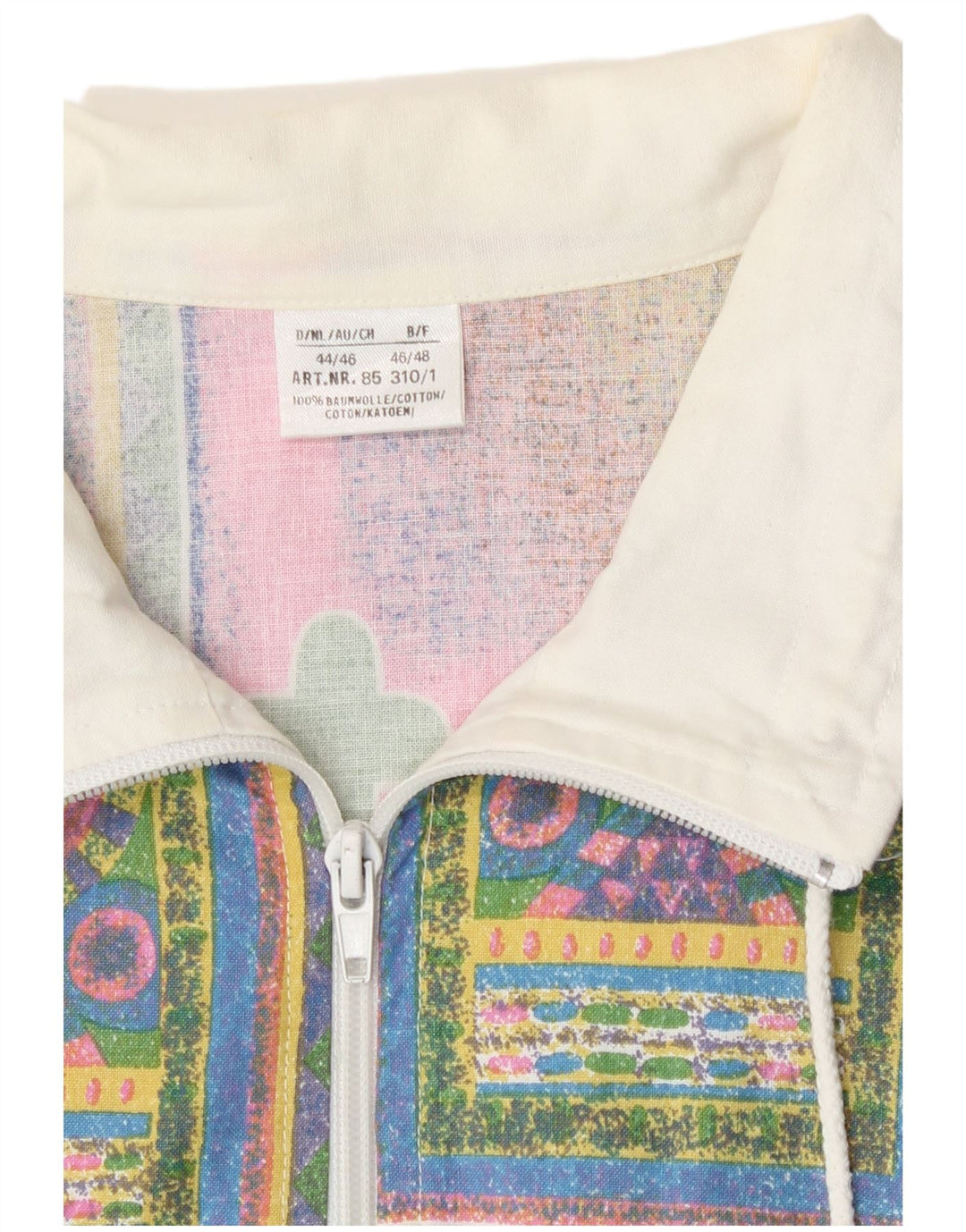 Vintage Mens Abstract Pattern Tracksuit Top Jacket EU 44/46 Small White