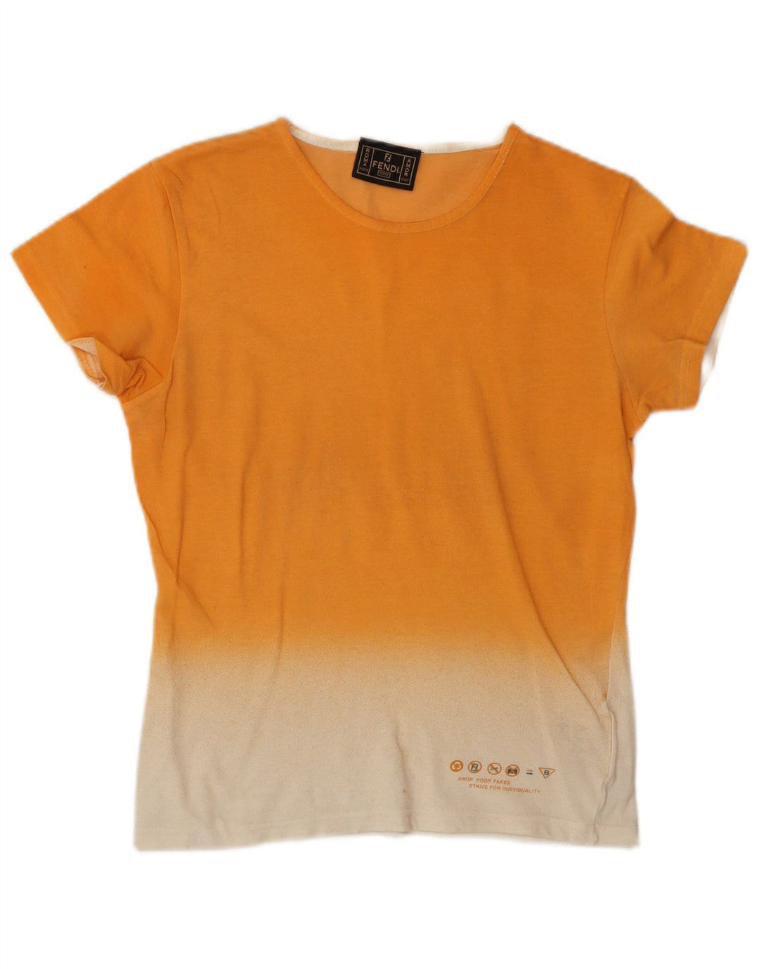 FENDI Womens T-Shirt Top IT 44 Medium Orange Colourblock Cotton
