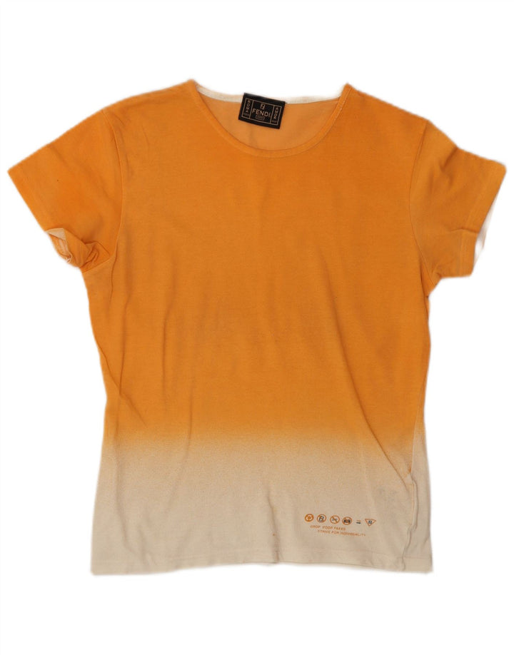 FENDI Womens T-Shirt Top IT 44 Medium Orange Colourblock Cotton