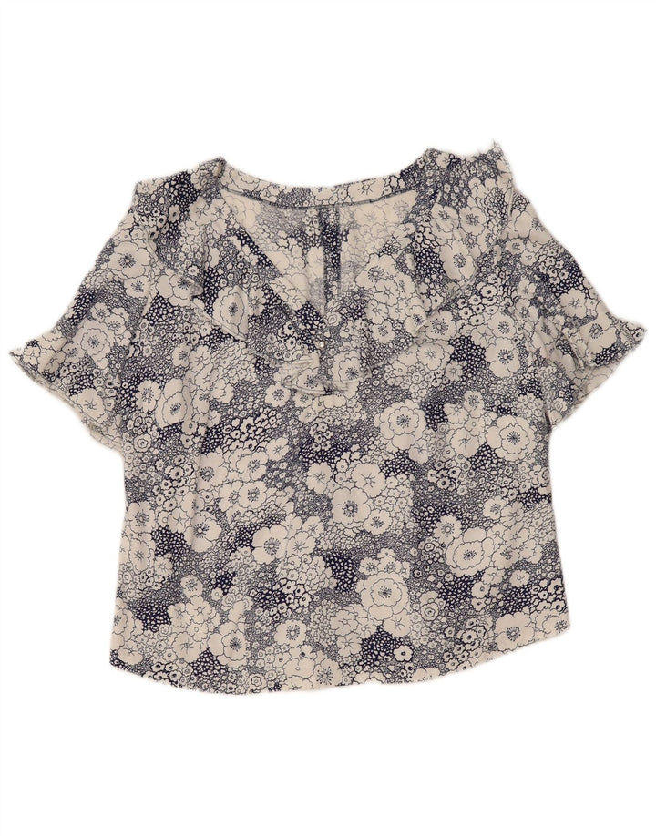 Vintage Womens Blouse Top UK 16 Large Blue Floral
