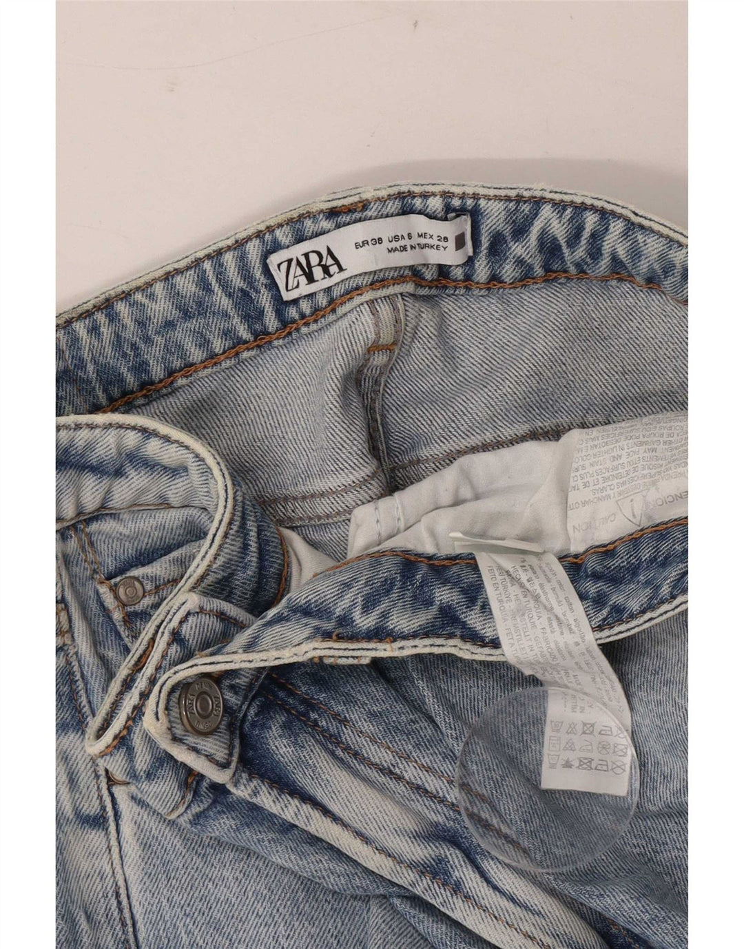 Zara Womens Distressed Straight Jeans EU 38 Small W28 L33 Blue Cotton
