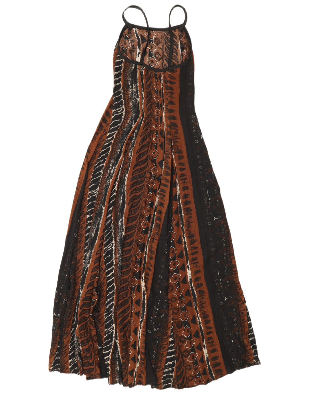 Vintage Womens Sleeveless Maxi Dress UK 12 Medium Brown Geometric Viscose
