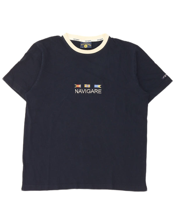 Navigare Mens Graphic T-Shirt Top Large Navy Blue Cotton