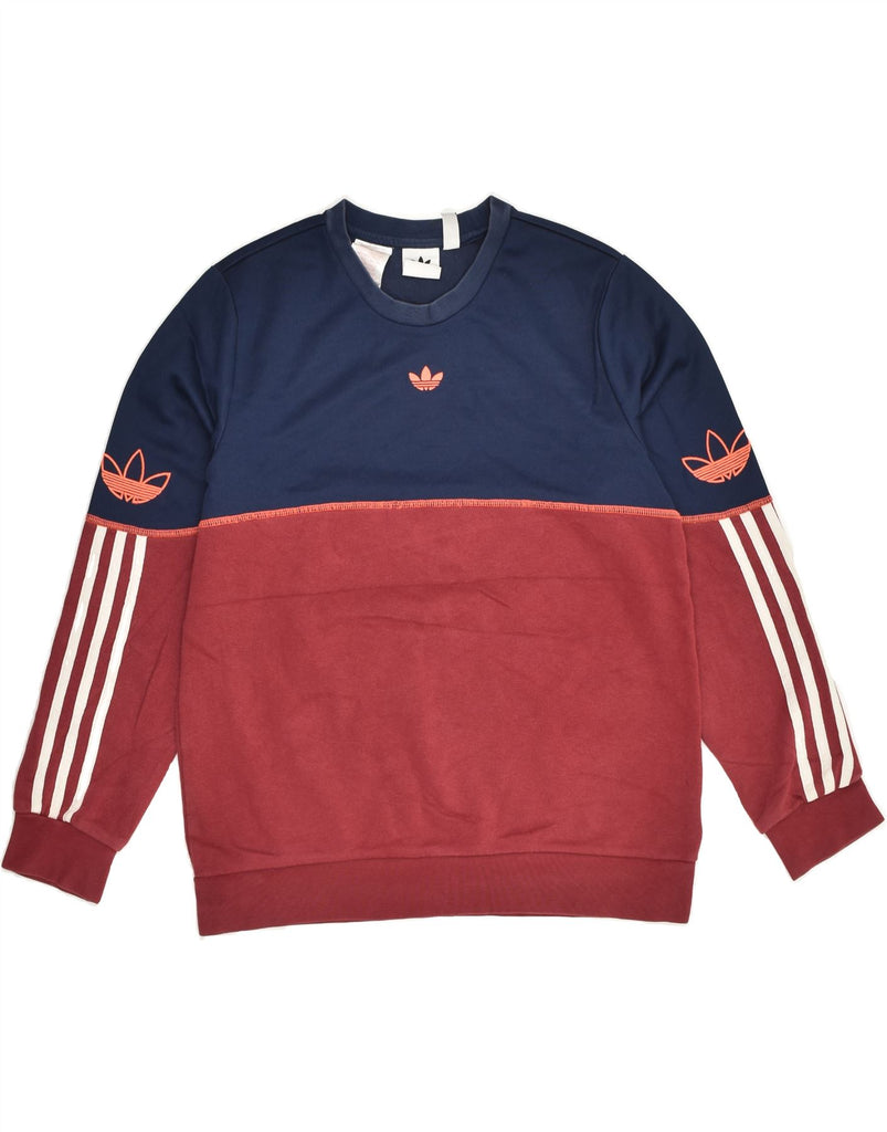 ADIDAS Boys Sweatshirt Jumper 13-14 Years Navy Blue Colourblock Cotton | Vintage Adidas | Thrift | Second-Hand Adidas | Used Clothing | Messina Hembry 