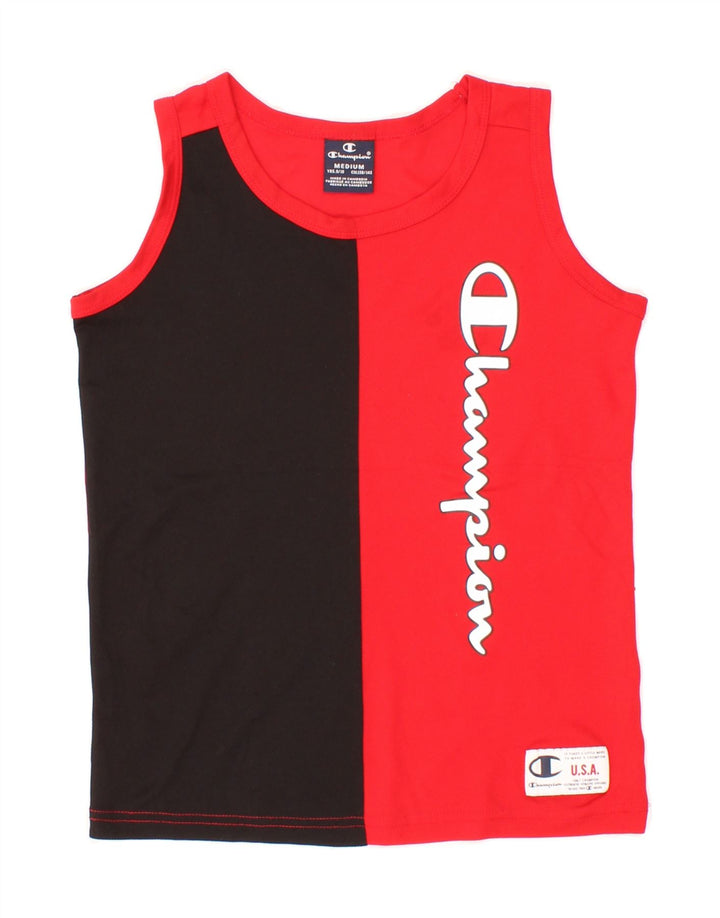 CHAMPION Boys Graphic Vest Top 9-10 Years Medium Red Colourblock Polyester Vintage Champion and Second-Hand Champion from Messina Hembry 