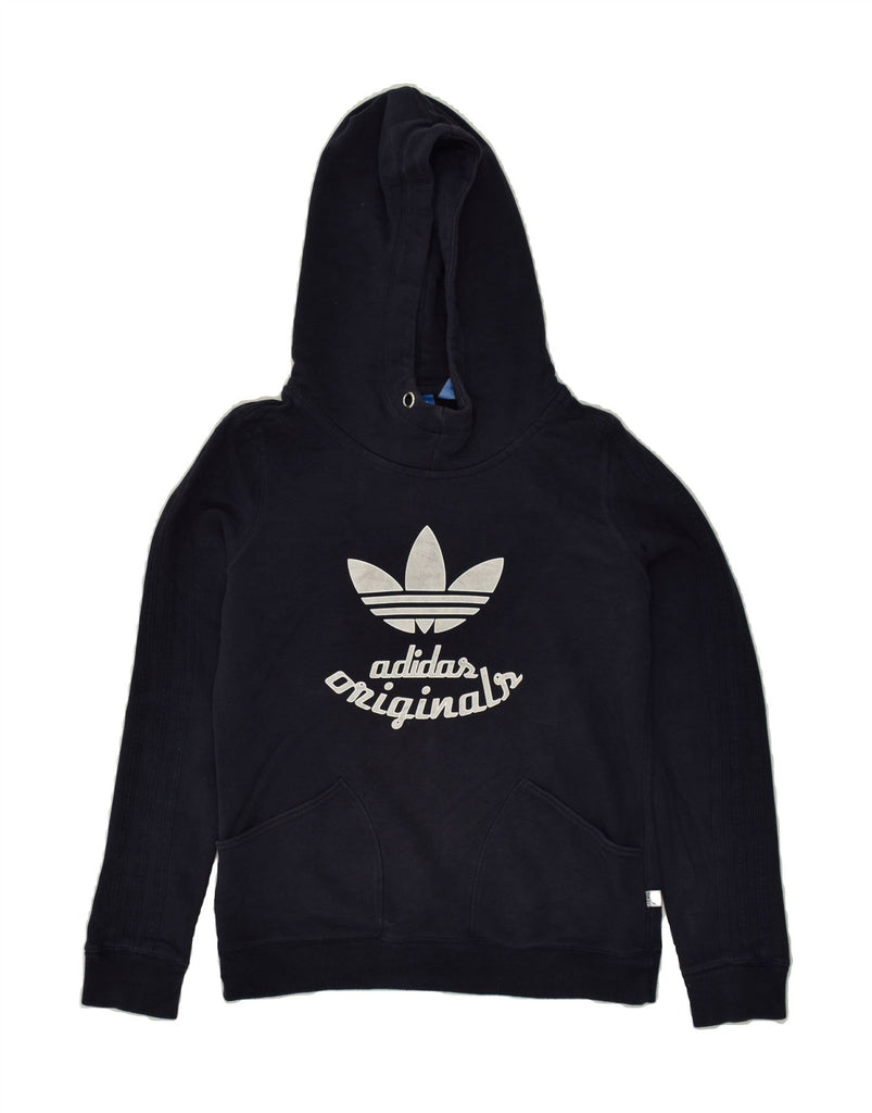 ADIDAS Womens Graphic Hoodie Jumper UK 12 Medium  Navy Blue Cotton | Vintage Adidas | Thrift | Second-Hand Adidas | Used Clothing | Messina Hembry 