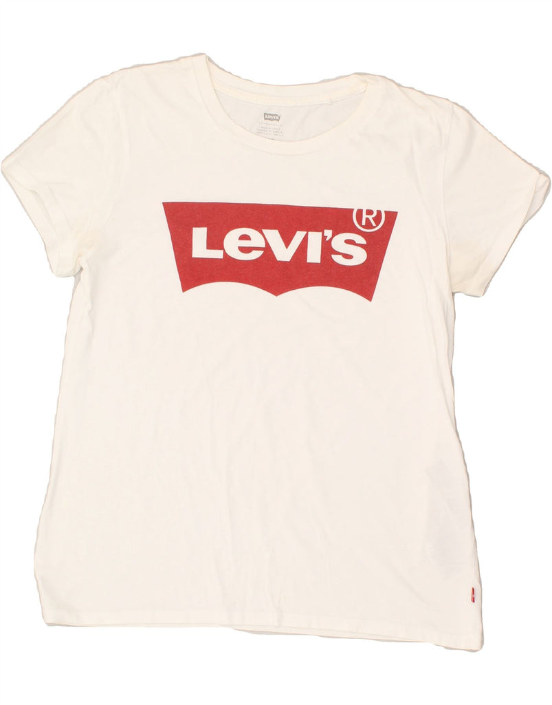 LEVI'S Womens Graphic T-Shirt Top UK 12 Medium White Cotton | Vintage Levi's | Thrift | Second-Hand Levi's | Used Clothing | Messina Hembry 