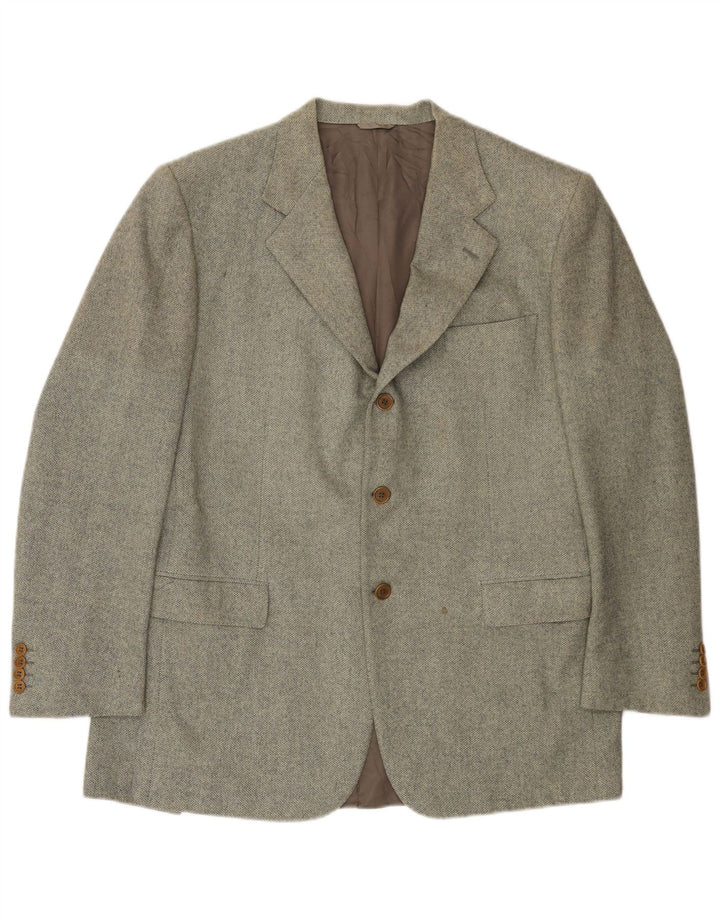 Etro Mens 3 Button Blazer Jacket IT 54 2XL Green Herringbone Wool