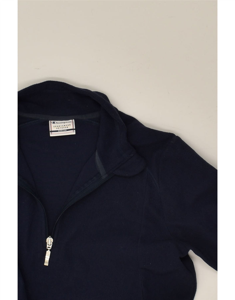 CHAMPION Womens Zip Neck Fleece Jumper UK 14 Medium Navy Blue Polyester | Vintage Champion | Thrift | Second-Hand Champion | Used Clothing | Messina Hembry 