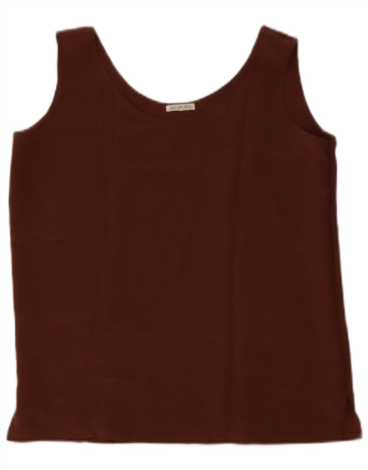 Vintage Womens Sleeveless Blouse Top UK 10 Small Brown Silk