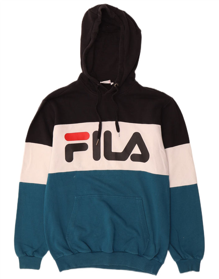 Fila Mens Hoodie Jumper Small Multicoloured Colourblock Cotton