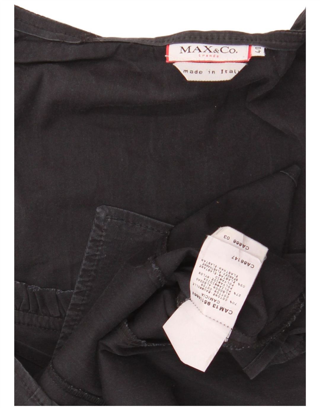 MAX & CO. Womens Ruffle Front Crop Shirt Blouse IT 40 Small Black Cotton