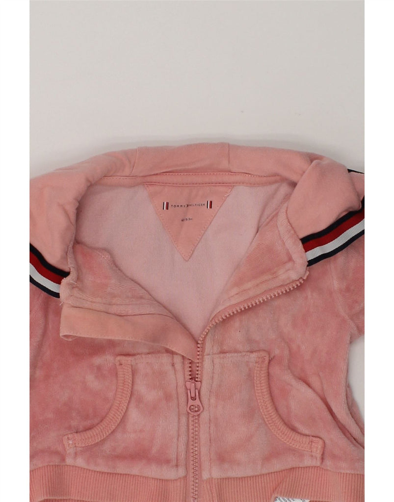 TOMMY HILFIGER Baby Girls Velour Zip Hoodie Sweater 0-3 Months Pink Cotton | Vintage Tommy Hilfiger | Thrift | Second-Hand Tommy Hilfiger | Used Clothing | Messina Hembry 