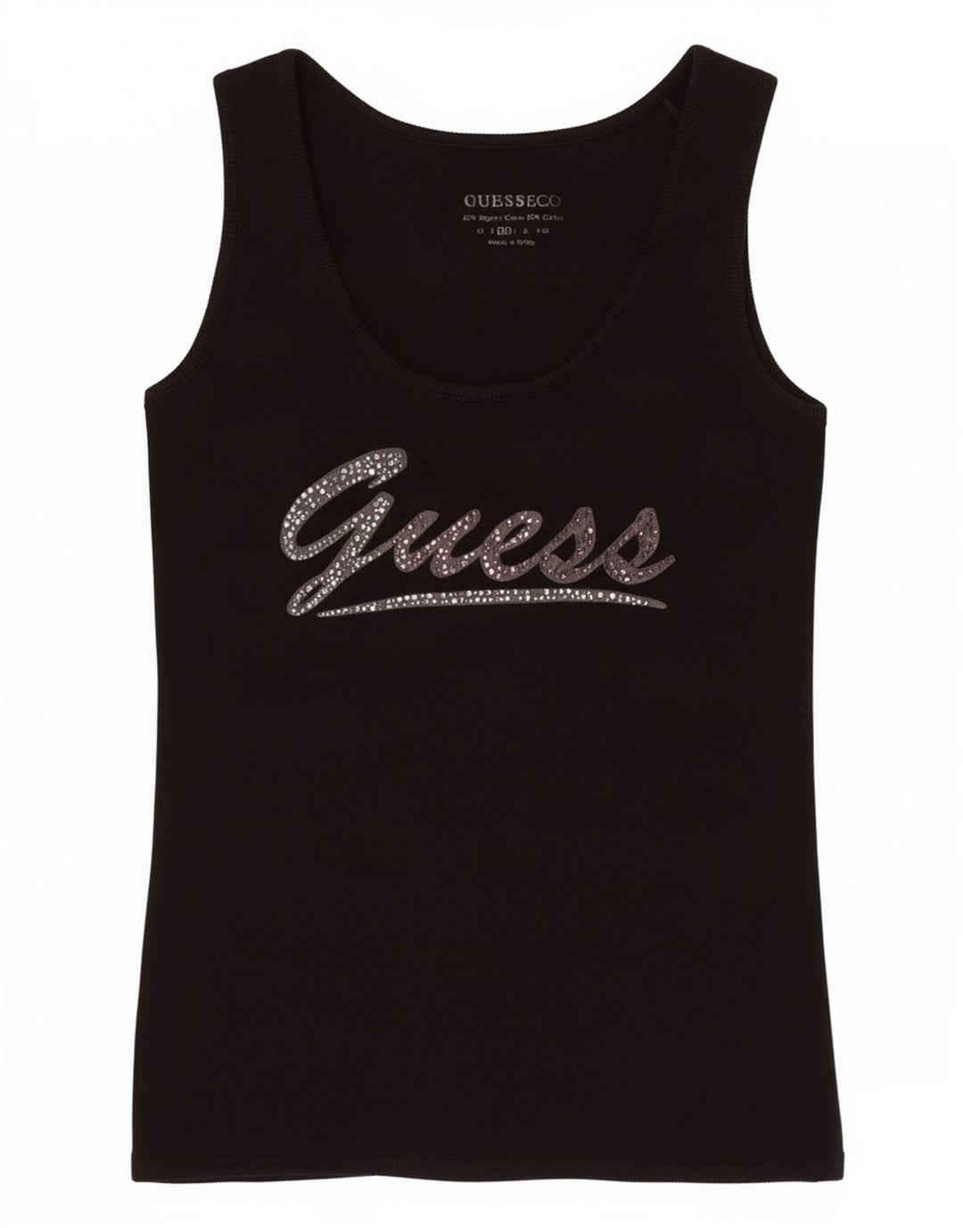 Guess Womens Graphic Vest Top UK 12 Medium Black Cotton
