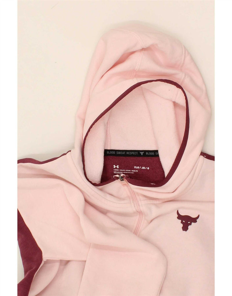 UNDER ARMOUR Girls Zip Hoodie Sweater 11-12 Years Large Pink Colourblock Vintage Under Armour and Second-Hand Under Armour from Messina Hembry 