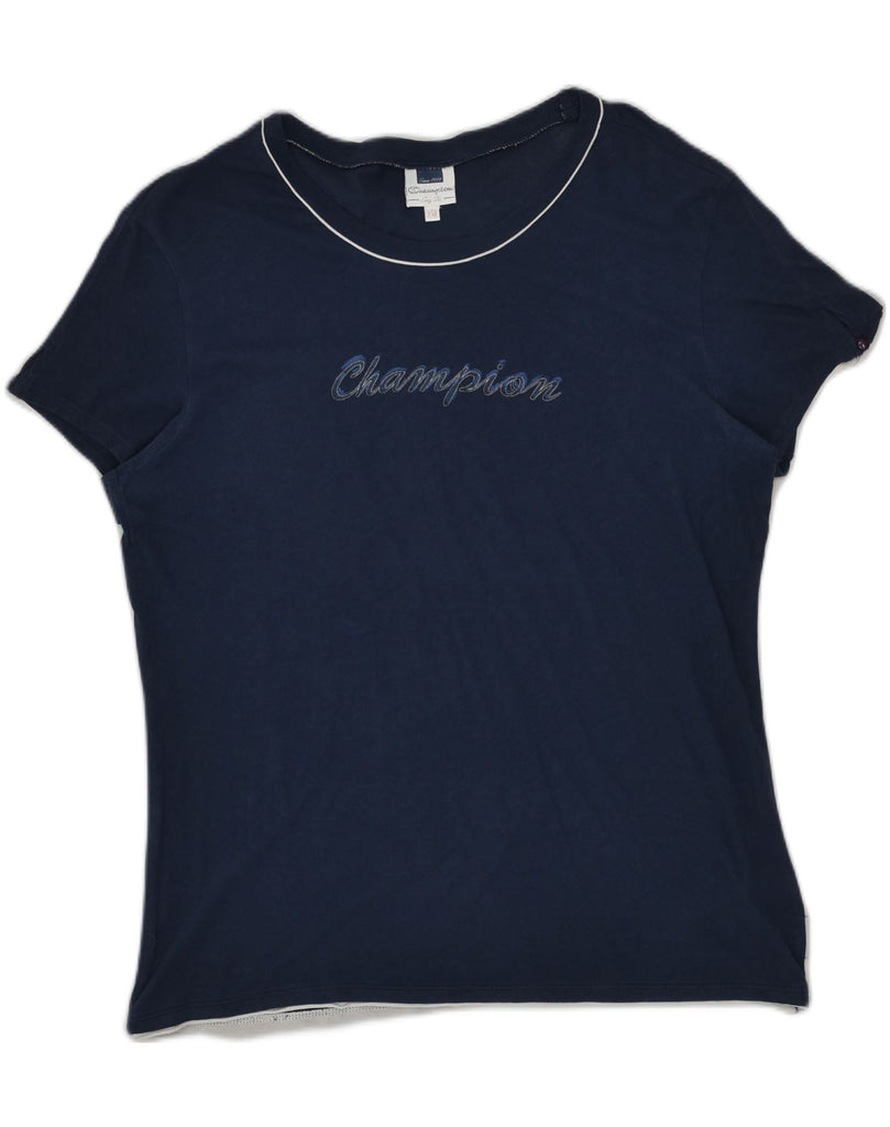 CHAMPION Womens Graphic T-Shirt Top UK 20 2XL Navy Blue Cotton | Vintage Champion | Thrift | Second-Hand Champion | Used Clothing | Messina Hembry 