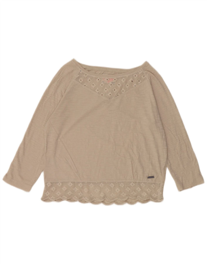 Superdry Womens 3/4 Sleeve Blouse Top UK 12 Medium Beige Cotton