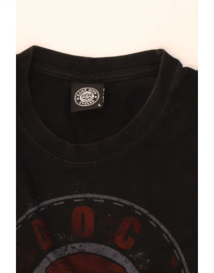 Vintage Mens Graphic T-Shirt Top Large Black Cotton