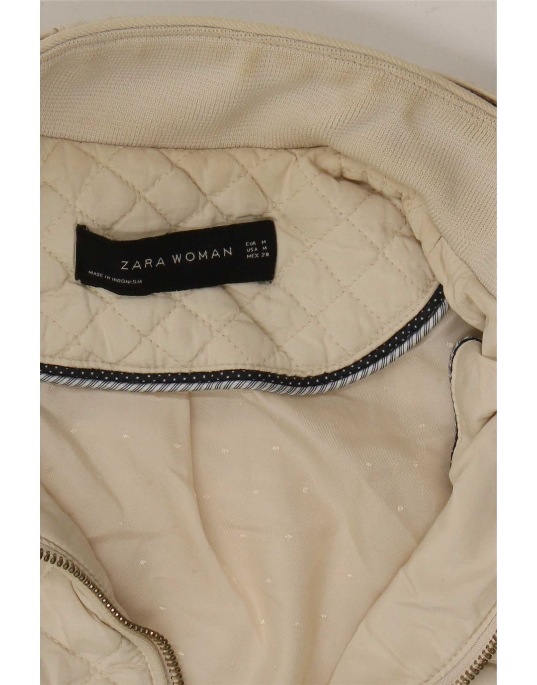 Zara Womens Quilted Jacket UK 12 Medium Off White