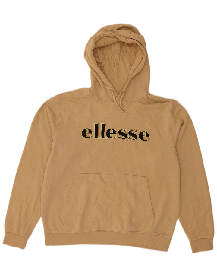 Ellesse Mens Graphic Hoodie Jumper Large Beige Cotton