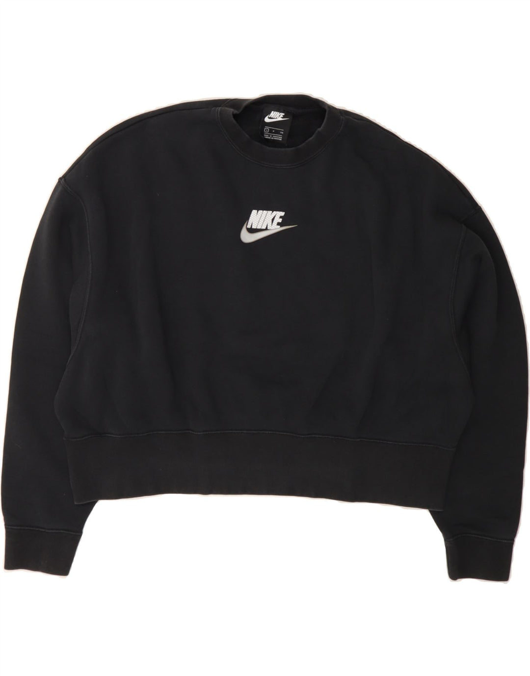 NIKE Womens Crop Oversized Sweatshirt Jumper UK 10 Small Black Vintage Nike and Second-Hand Nike from Messina Hembry 