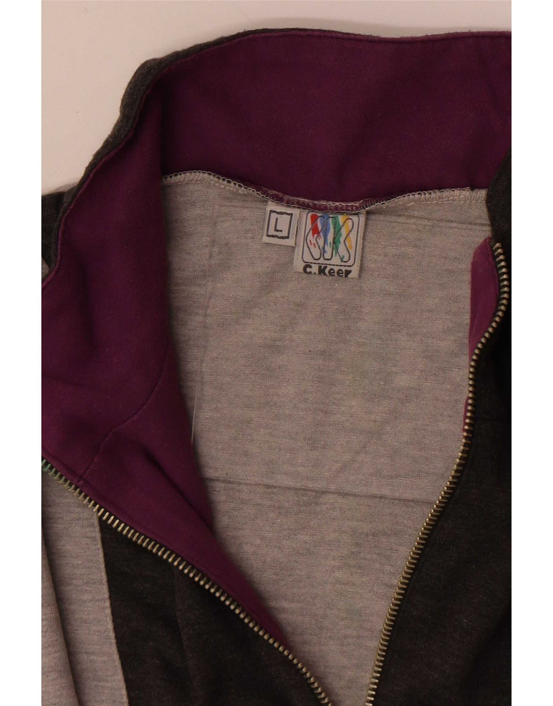 Vintage Mens Graphic Zip Neck Sweatshirt Jumper Large Grey Striped
