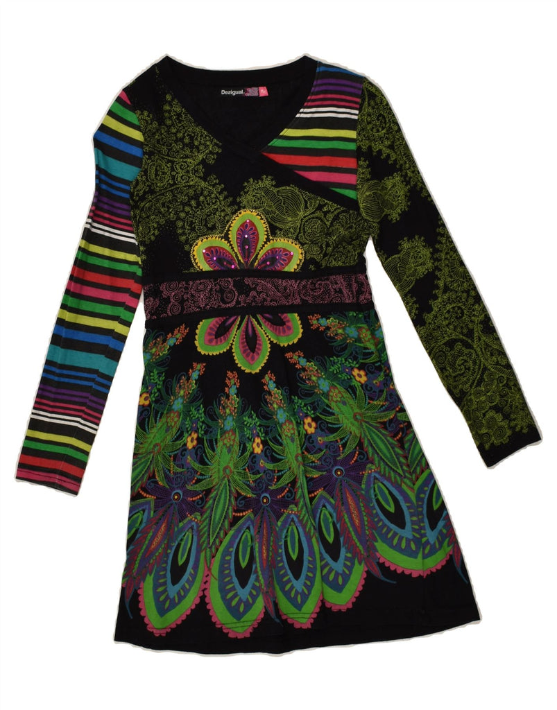 DESIGUAL Girls Long Sleeve Basic Dress 11-12 Years Black Floral Cotton | Vintage Desigual | Thrift | Second-Hand Desigual | Used Clothing | Messina Hembry 