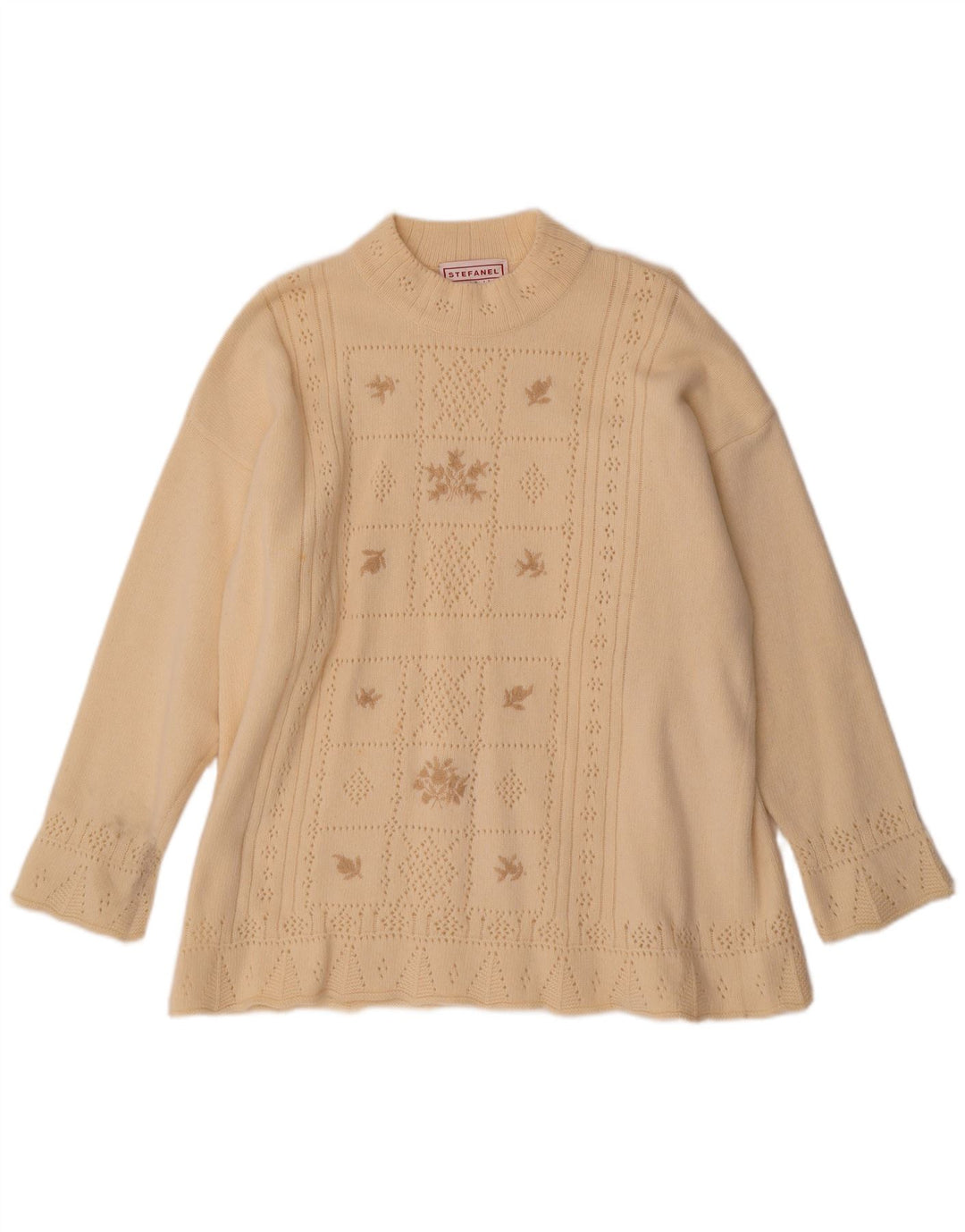 Stefanel Womens Turtle Neck Jumper Sweater UK 14 Medium Off White Floral