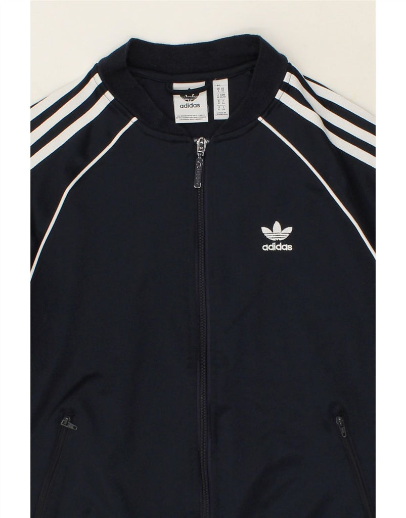 ADIDAS Womens Graphic Tracksuit Top Jacket UK 6 XS Navy Blue Polyester Vintage Adidas and Second-Hand Adidas from Messina Hembry 