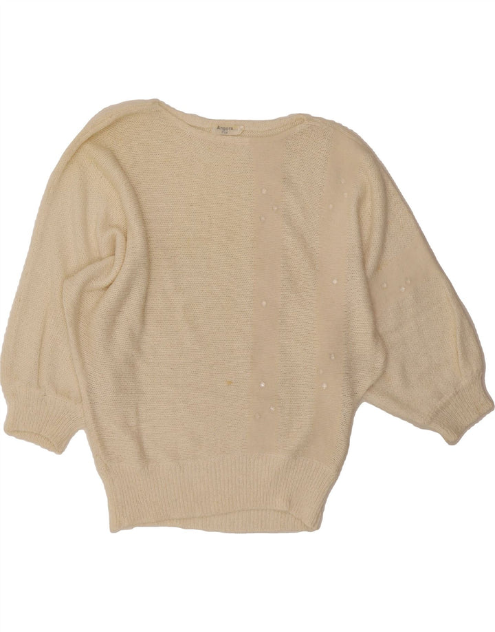 VINTAGE Womens Batwing Boat Neck Jumper Sweater EU 38 Medium Beige Acrylic Vintage Vintage and Second-Hand Vintage from Messina Hembry 