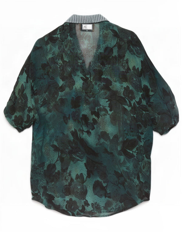 Vintage Womens Short Sleeve Shirt Blouse UK 14 Medium Green Floral