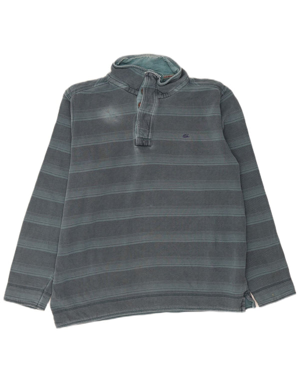 Marks & Spencer Mens Button Neck Sweatshirt Jumper Medium Blue Striped
