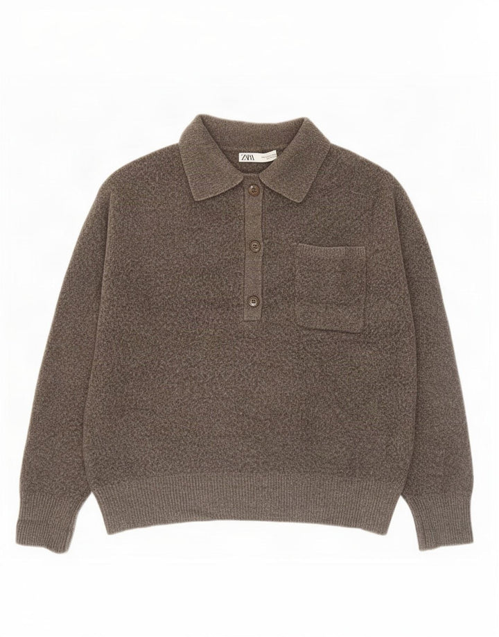 Zara Womens Polo Neck Jumper Sweater UK 16 Large Grey Polyester