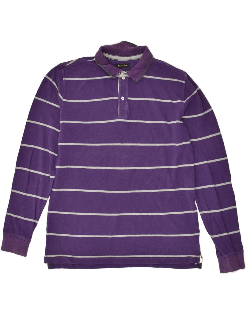 MASSIMO DUTTI Mens Long Sleeve Polo Shirt Medium Purple Striped Cotton | Vintage Massimo Dutti | Thrift | Second-Hand Massimo Dutti | Used Clothing | Messina Hembry 