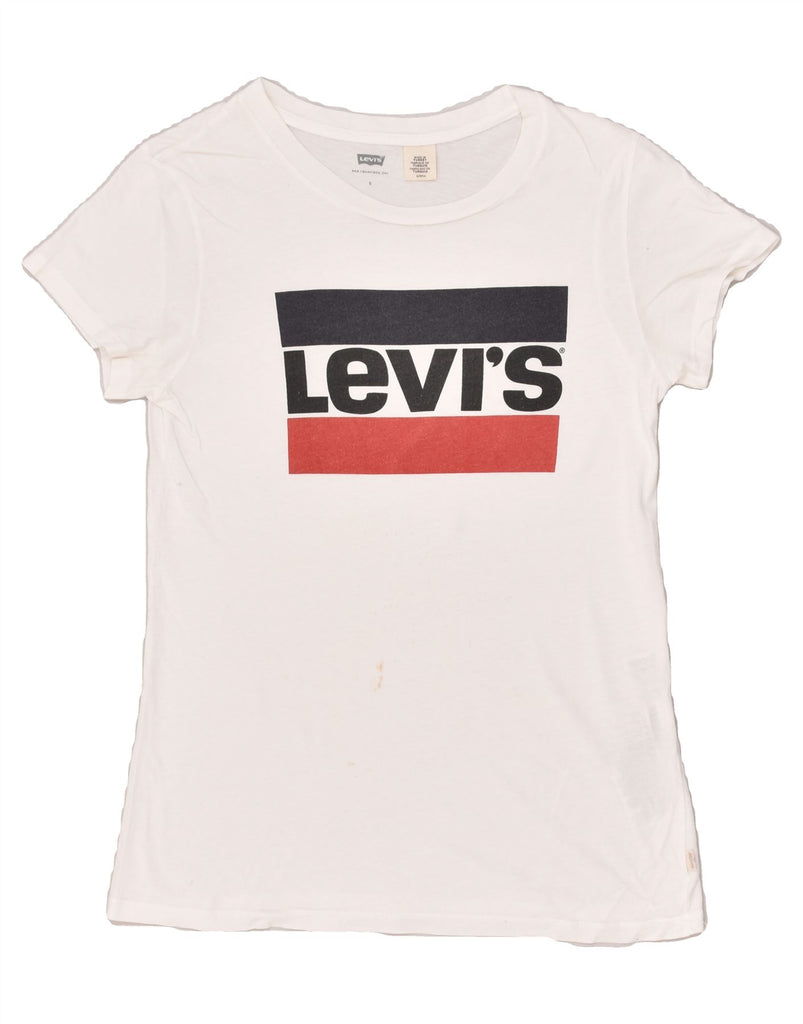 LEVI'S Womens Graphic T-Shirt Top UK 8 Small White Cotton | Vintage Levi's | Thrift | Second-Hand Levi's | Used Clothing | Messina Hembry 