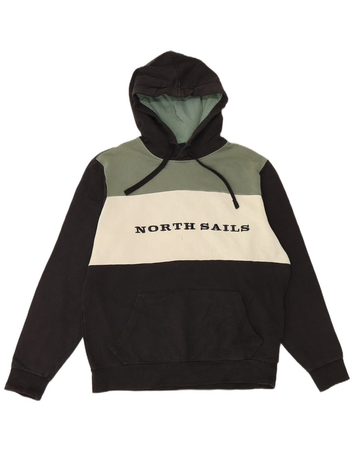 North Sails Mens Graphic Hoodie Jumper Medium Black Colourblock Cotton