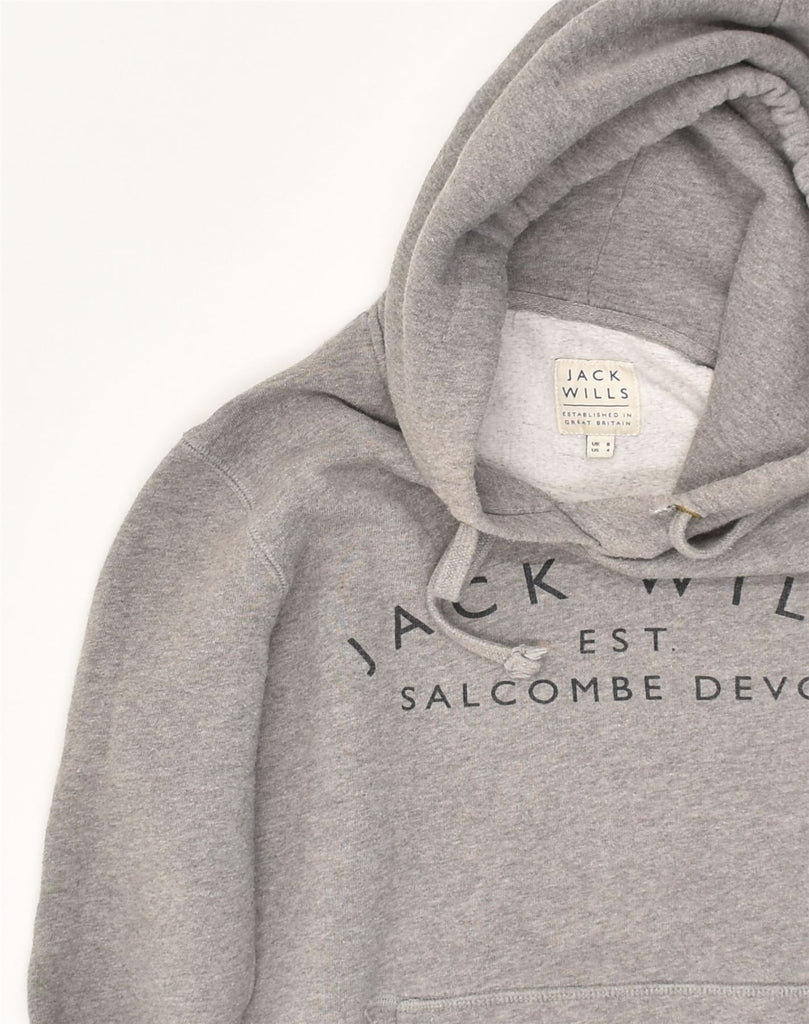 JACK WILLS Womens Graphic Hoodie Jumper UK 8 Small  Grey Cotton | Vintage Jack Wills | Thrift | Second-Hand Jack Wills | Used Clothing | Messina Hembry 