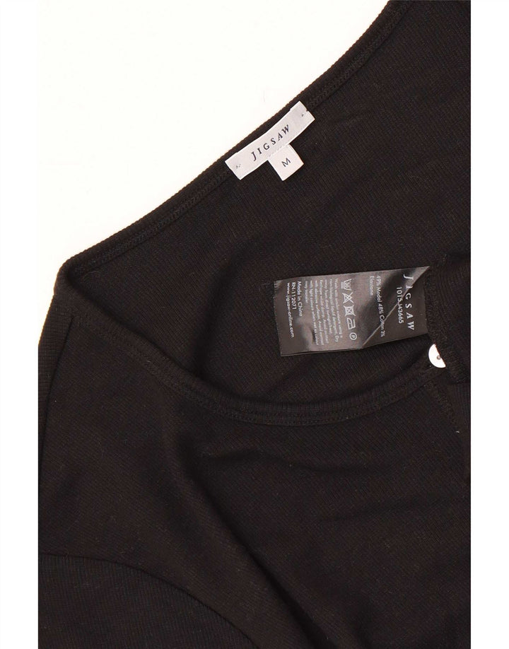 Jigsaw Womens Short Sleeve Cardigan Top UK 12 Medium Black Modal