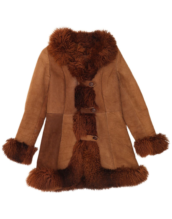 Vintage Womens Shearling Coat UK 8 Small Brown Patchwork