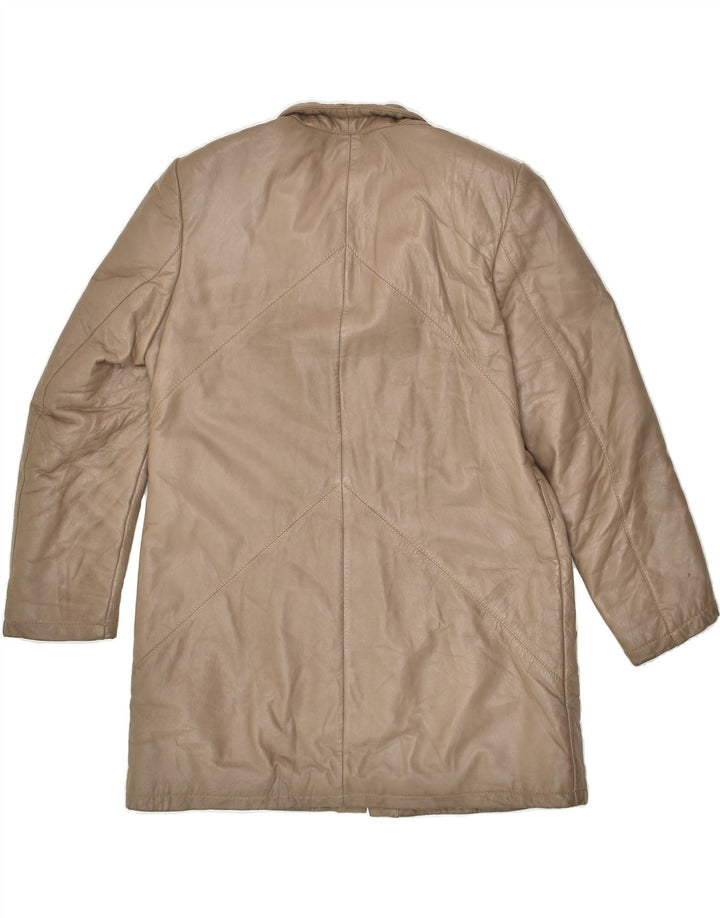 VINTAGE Womens Leather Coat IT 44 Medium Beige Leather | Vintage Vintage | Thrift | Second-Hand Vintage | Used Clothing | Messina Hembry 