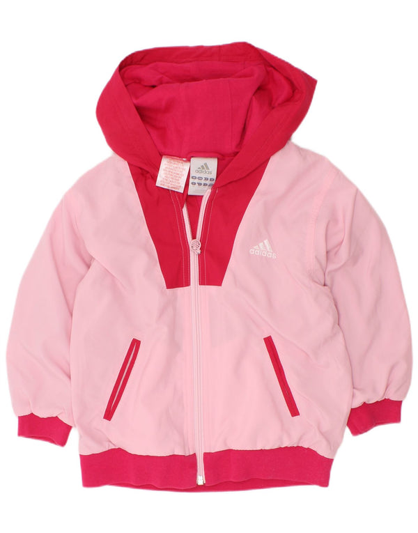 Adidas Girls Hooded Rain Jacket 2-3 Years Pink Colourblock Polyester