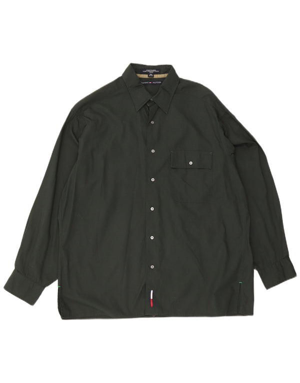 Tommy Hilfiger Mens Shirt Size 15 1/2 Medium Green Cotton