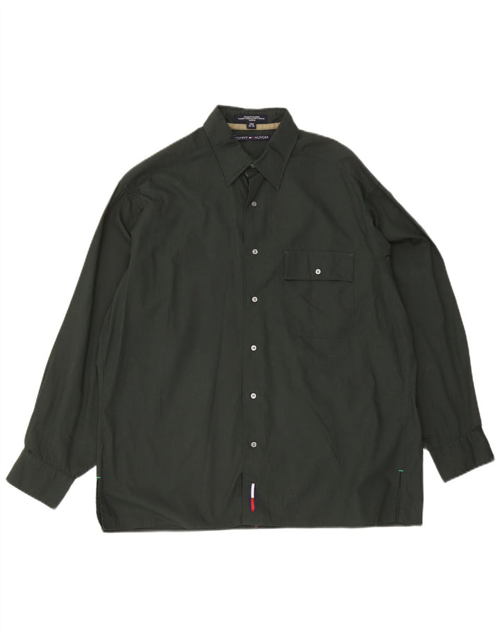 Tommy Hilfiger Mens Shirt Size 15 1/2 Medium Green Cotton