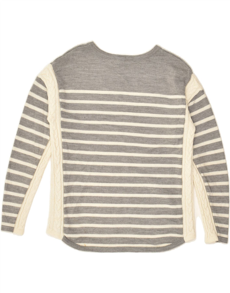 LAURA ASHLEY Womens Boat Neck Jumper Sweater UK 10 Small Grey Striped | Vintage Laura Ashley | Thrift | Second-Hand Laura Ashley | Used Clothing | Messina Hembry 