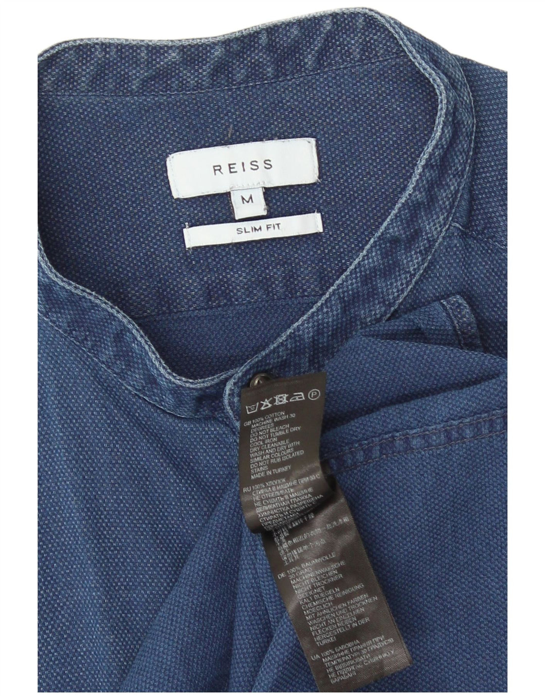 Reiss Mens Slim Fit Shirt Medium Blue Cotton