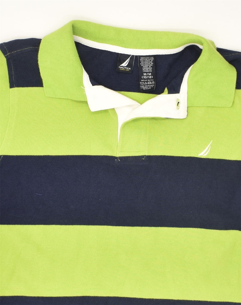 NAUTICA Boys Polo Shirt 10-11 Years Medium Green Striped Cotton | Vintage Nautica | Thrift | Second-Hand Nautica | Used Clothing | Messina Hembry 