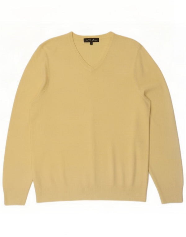 Marks & Spencer Mens V-Neck Jumper Sweater Medium Yellow Acrylic
